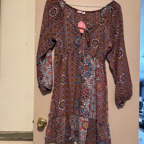 Pura Vida Blue and Brown Bishop Sleeve Sundress - Picture 1 of 1